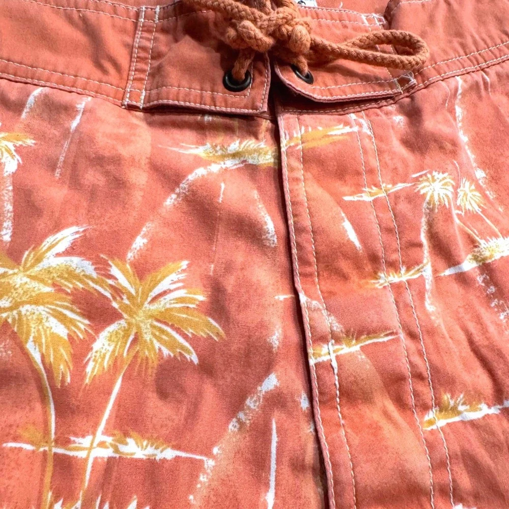 American Eagle Mens Orange‎ Tropical Palm Surfboard Board Swim Shorts Size 34